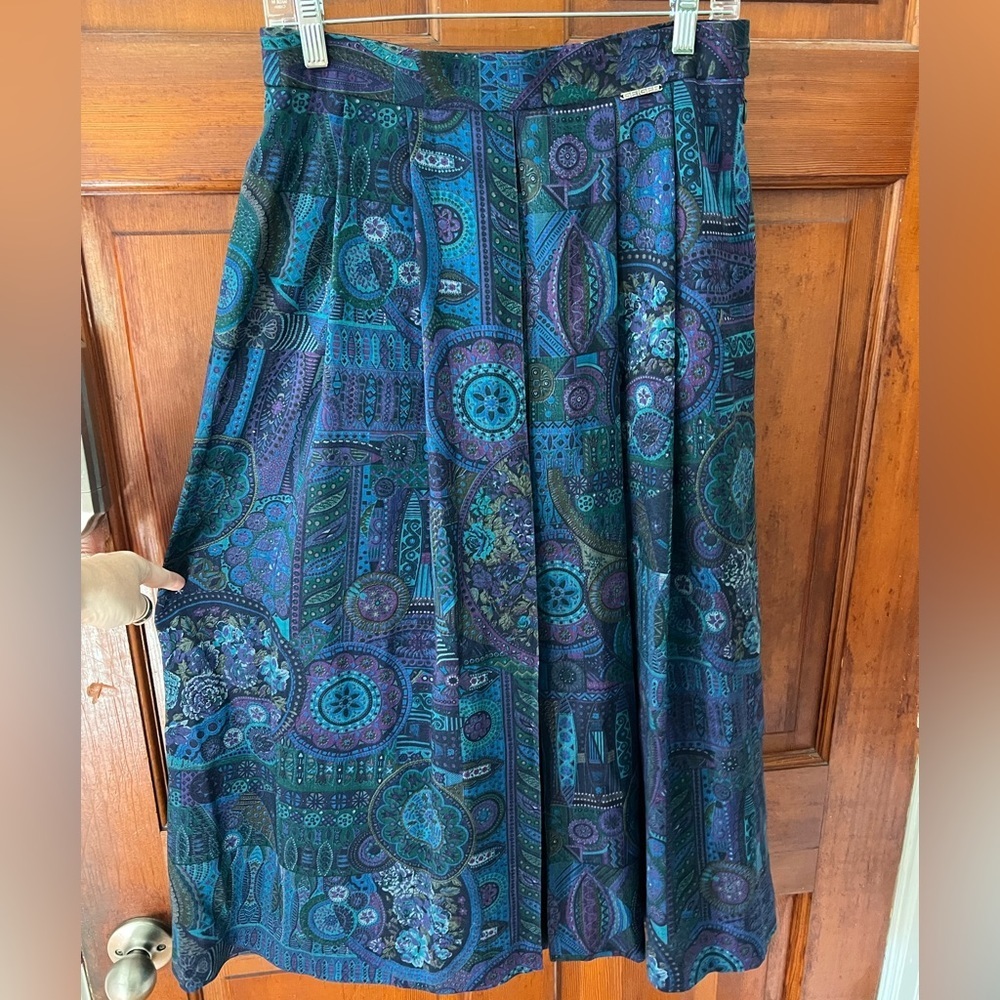 Vintage Geiger Austria Midi Skirt 70s Tapestry Paisley High Waist Full Skirt M